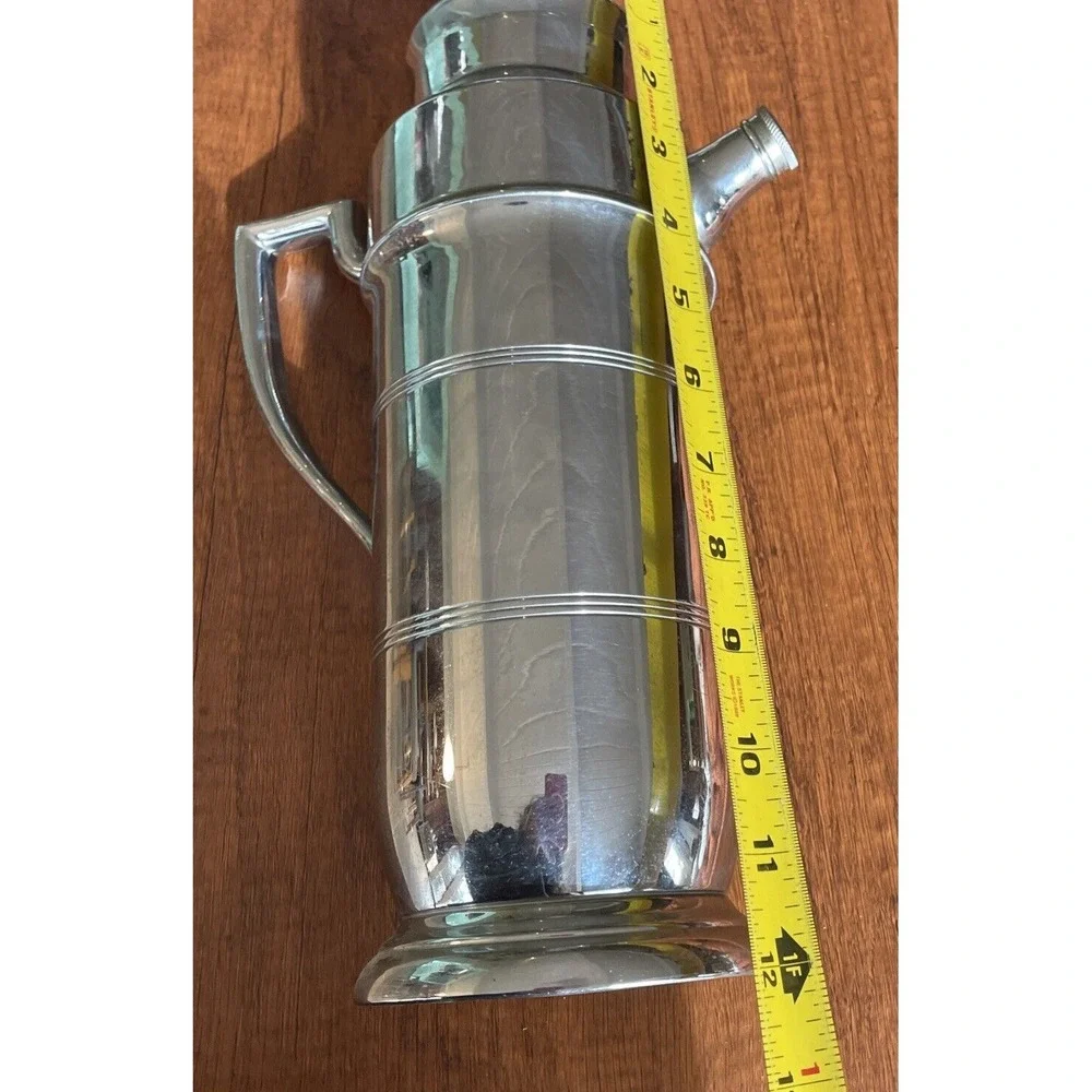 Vintage MCM Art Deco Chrome Charger Cocktail Pitcher‎ Barware Martini Shaker